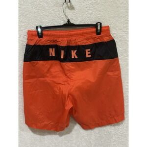 Nike Vintage Swim Trunks Shorts Men Medium Orange Logo Spellout Lined Drawstring